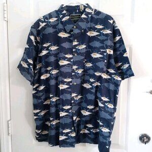 Field & Stream Blue Fish Print (Tuna) Men's 2X Cotton Short Sleeve Button Down